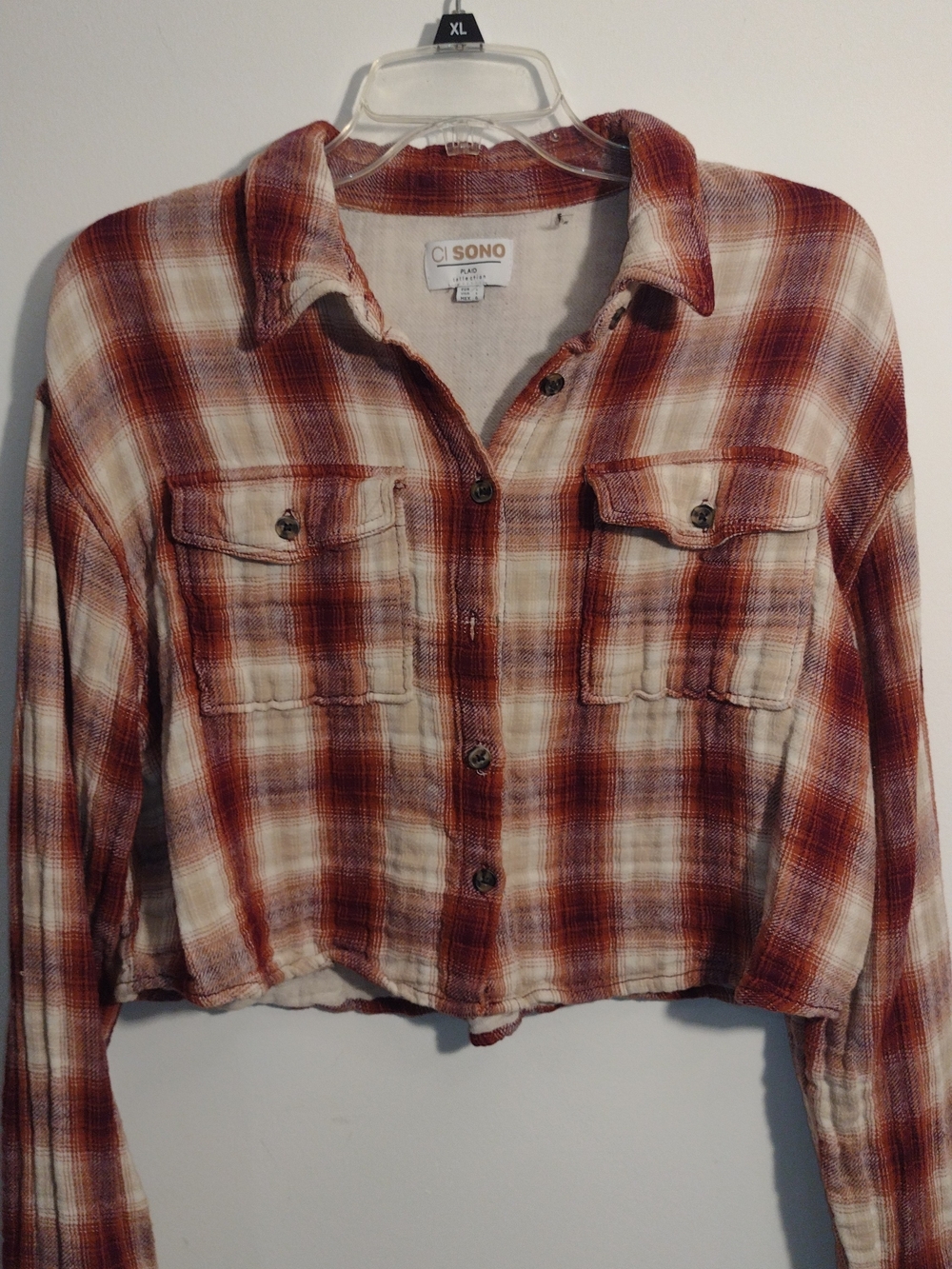 Ci Sono Rust and Cream Plaid Button-Down Shirt